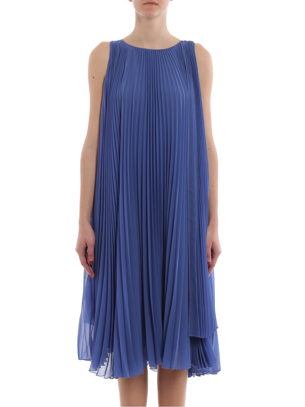 MaxMara Sleeveless Pleated Midi Dress in Periwinkle